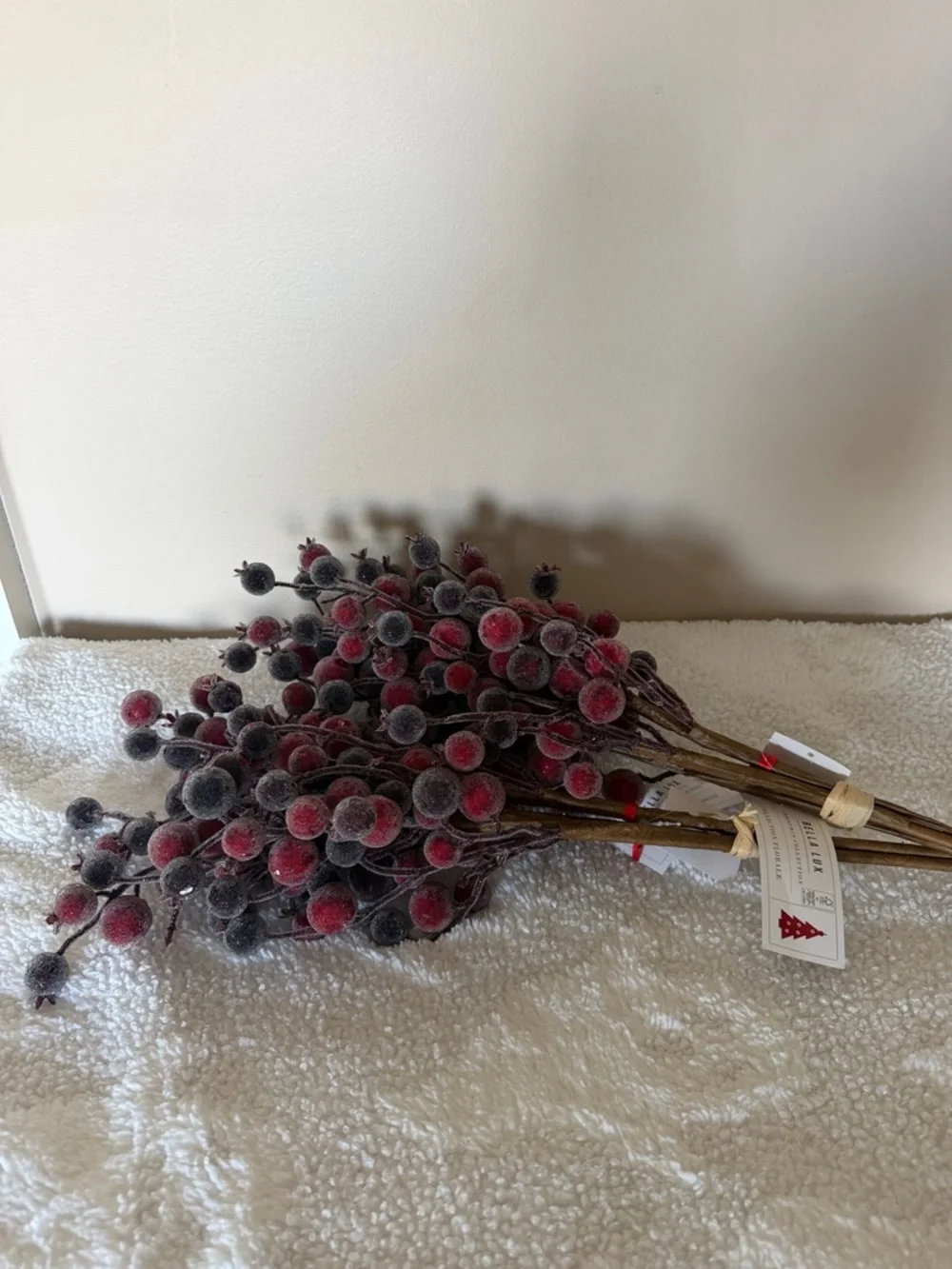 Bella Lux Holiday Christmas Berry Sprays Decor Red Burgundy Set of 2 NEW!